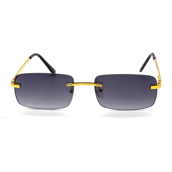 Rimless Rectangle Sunglasses Gold Frame Gray Lens Fashion Men Street Hip Hop New - Picture 2 of 5